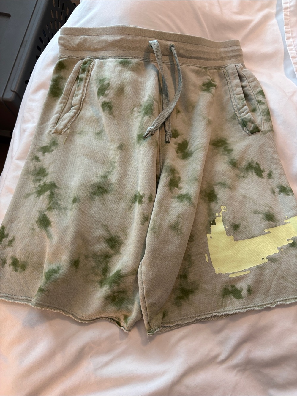 Nike Tie-Dye Green Cotton Drawstring Shorts with pockets.